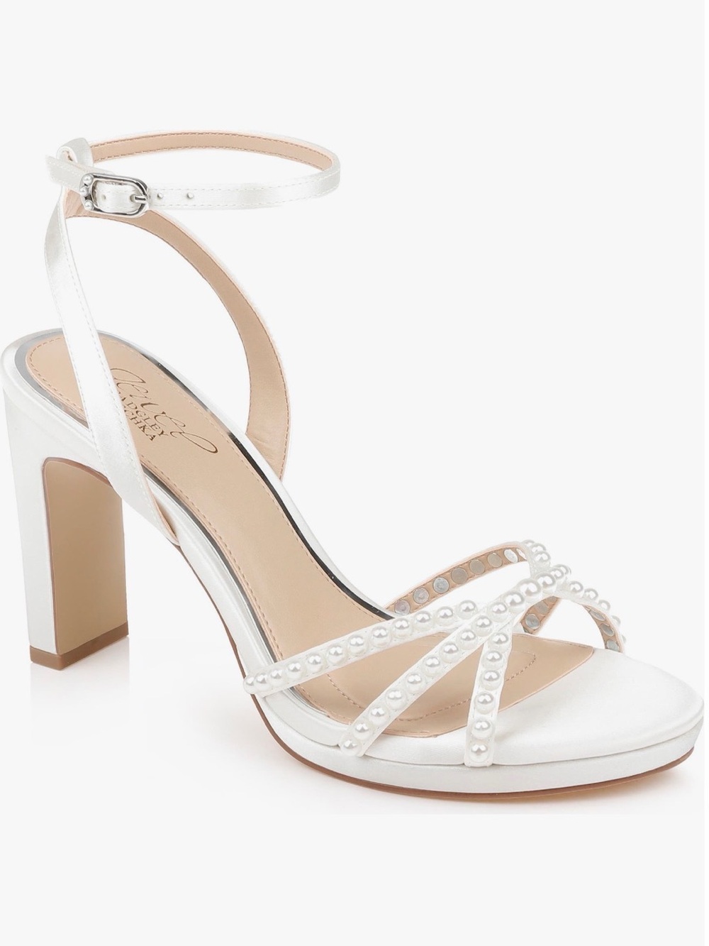 Jewel Badgley Mischka White Pearl-Strap Ankle-Heels